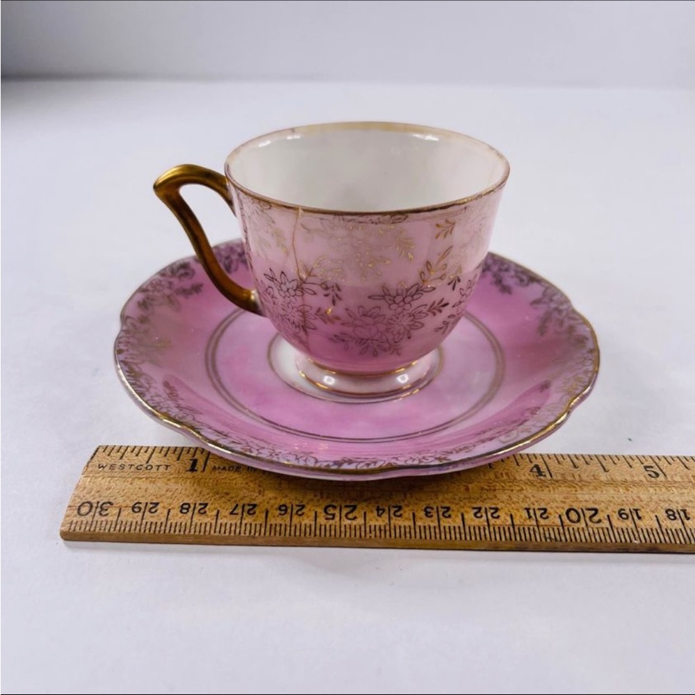 VTG Demitasse Fine China Pink Tea Cup & Saucer Dainty Gold Rim Floral Japan - Picture 9 of 11